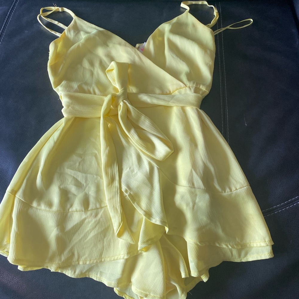 Yellow romper with tie